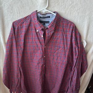 Tommy Hilfiger Men's Red and Blue Checkered Shirt size XL